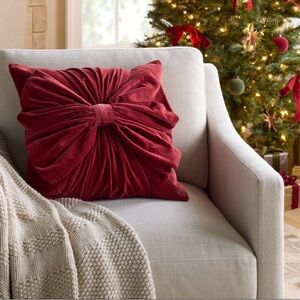 New! 20"x20" Velvet Bow Throw Pillow Burgundy -Threshold designed w/Studio McGee